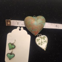 Vintage Heart Pendant / Pin Earring Lot Mixed Materials And Styles