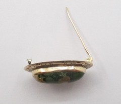 Unakite Cabochon Engraved Pin 10 Karat Yellow Gold 32 mm x 21 mm
