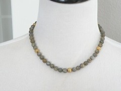 Vintage Sterling Silver 925 Gold on Natural Labradorite Bead Necklace 17.5″