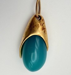 VTG Givenchy Necklace Aventurine Pendant 1980s Runway Gold-Tone Long Snake Chain