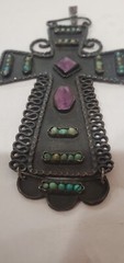 Gustavo Martinez Sterling Silver Cross Pendant Reticulated Amethyst Turquoise