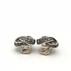 Vintage Sterling Silver Marcasite Knot Clip On Earrings Marked 925 14g #22