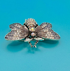 Estate Brooch Butterfly Aurora Borealis Marcasite Opalite Rhinestone Silver/Tone