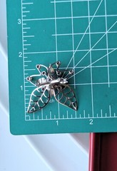 Vintage Silver Tone BLUE Rhinestone Flower LEAVES Open Work PENDANT Pin Brooch