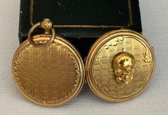 Antique Victorian Memento Mori 19th C Skull Gold Plated Pendant Photo Locked