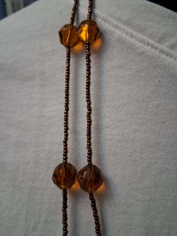 Amber Colored Small and Large Bead Necklace 28in Long