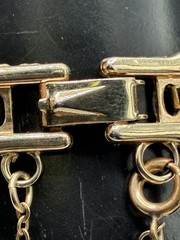 Barclay Signed Vintage Gold Tone Ruby Red Rhinestone Link Bracelet Safety Chain