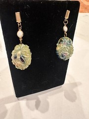VINTAGE KASHMIRI DANGLE & GREEN LUCITE EGG OVAL FRENCH WIRE EARRINGS LOT 2 PAIR