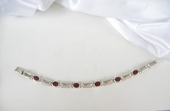 Vintage Sterling Silver 925 Jasper Station Chunky Taxco Mexico Bracelet 8″