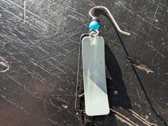 Artsy Boho Chic Dangle Blue & Black Metal Art Deco Earrings Modern Abstract