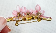Verified Juliana D&E Brooch Pin Pink Stripe Givre Glass Rhinestone Floral 1960s