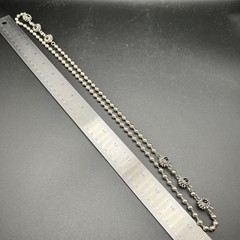 Vintage Long Silver Tone Necklace Black Floral Stations 35″ Southwest Statement