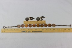 Copper Disc Necklace & Feather/Shield Enameled Copper Earrings LOT