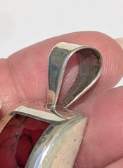 Vtg Sterling Silver Flush Mount Natural Red Jasper Modernist 1.75″ Pendant 14 Gr