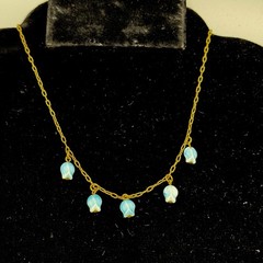 Blue Tulip Beaded Necklace Gold Tone Chain Dainty Charm Vintage 14”