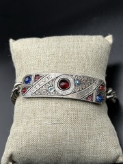 Vintage Sterling Silver ID Men Bracelet Engrave Steve Color Stone Heavy 46g 8”