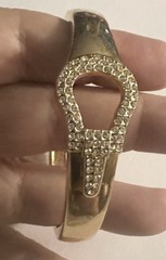 Vintage Tension Bangle Bracelet Cuff w/Crystals Horse Bit/Stirrup Equestrian