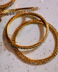 Vintage Juliana D&E Tara Amber Rhinestone Gold Tone Pierce earrings and Bangles