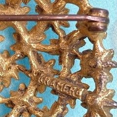 Kraemer Signed Domed Round Large Vintage Gold Toned Brooch Openwork Flowers