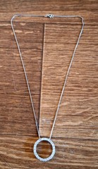 Vintage Estate Sterling Silver Oval Pendant Necklace With CZ Stones!! 4 Grams!!