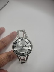Vintage Geneva Platinum Wristwatch Silver Tone Bracelet Bangle Jewelry Costume