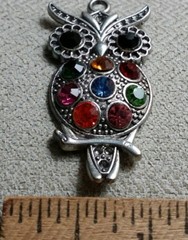 Vintage metal and color rhinestones OWL BIRD pendant