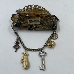 Vintage Maximal Art Collage Brooch Pin Mixed Materials Signed 80 Art Assemblage