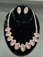 Vintage 1940-1950 WEISS Pink Rhinestone Necklace & Clip-On Earrings Set Jewelry
