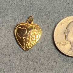 Floral Heart Charm Pendant Small Gold Valentine Love Retro BoHo Vintage Cottage