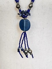 Vintage Glass Beaded Tassel Necklace Blue Native Boho Sodalite Southwestern