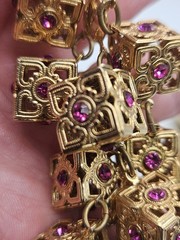 As Is Repair Vintage Retro Goldntone Pink Crystals Dangle Clip On Earrings