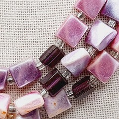 Vintage Japan 1950s Pink Lavender Pearl Finish 3 Strand Necklace 17”