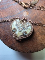 VCLM Copper Tone Heart Locket Necklace Crystal Pendant Vintage Style Ornate