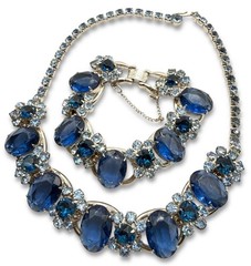 Vintage Juliana Blue Rhinestones Necklace & Bracelet Set 5 Links