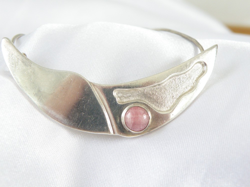 Vintage Sterling Silver 925 Artisan Modernist Rhodochrosite Slide Necklace
