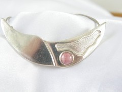 Vintage Sterling Silver 925 Artisan Modernist Rhodochrosite Slide Necklace