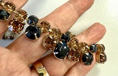 1950s Vintage Rhinestone Necklace Amber Topaz Smoky Gray Stones Gold Tone VTG