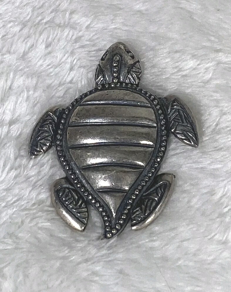 Vintage Silver Tone Turtle Pewter Estate Brooch