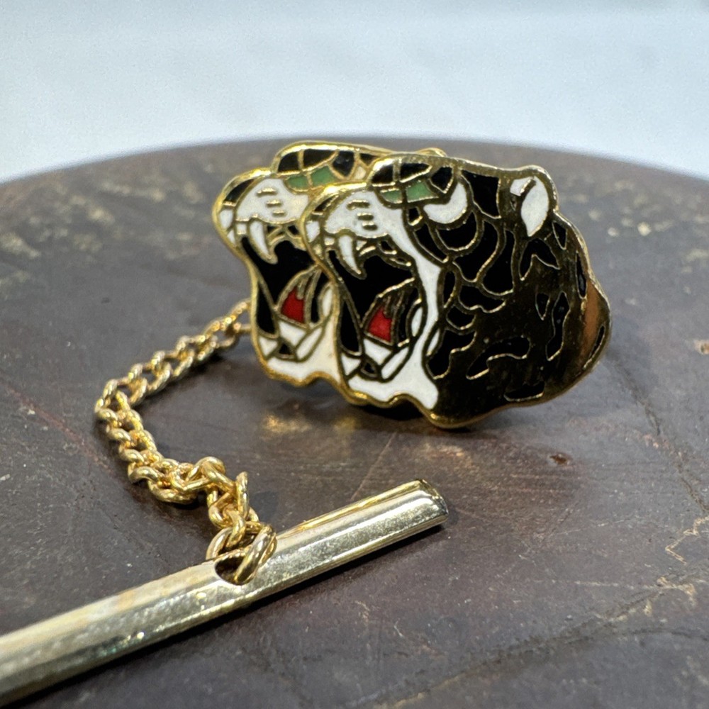 Vintage NOS 1970s Double Roaring Tiger Gold Tone Lapel Pin Tietack