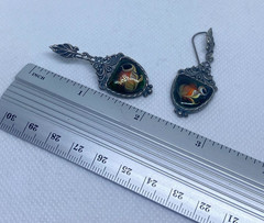 Vintage earrings. USSR porcelain. Hand painted. Enamel.Russian. Finift . 7.99 g.
