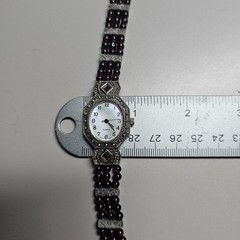Vtg Silver Tone Marcasite W/ Garnet Beads Watch & Bracelet Set