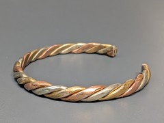 Copper Brass Silver Plated Cuff Bracelet Twisted Mixed Metal 7″ Vintage