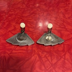 Vintage Silver Color 2” Clip-On Earrings Fan Shape Art Deco Modern MCM