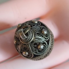 Vintage Ethnic Silver Filigree Orb Pendant Locket 1.5” Ornate Prayer Box Amulet