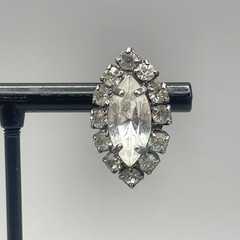 Vintage 1940-50s Marquise Shape Rhinestone Silver-Tone Post Back 1″ Earrings