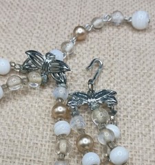 Vintage Japan Multi Strand Beaded Necklace Milk Glass Clear Champagne Pearl READ