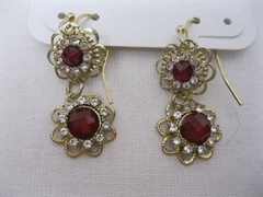 Charming Charlie Dark Wine Dangle Pierced Earrings Gold Tone French Wire NWT