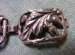 Vintage signed DANECRAFT Sterling Silver 5 Link Bracelet Open Oak Leaves & Acorn