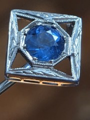 18K & 14K White Gold Antique Art Deco Sapphire Stick Pin