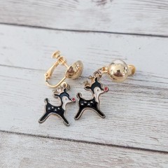 Vintage Clip On Earrings Reindeer Dangle Earrings